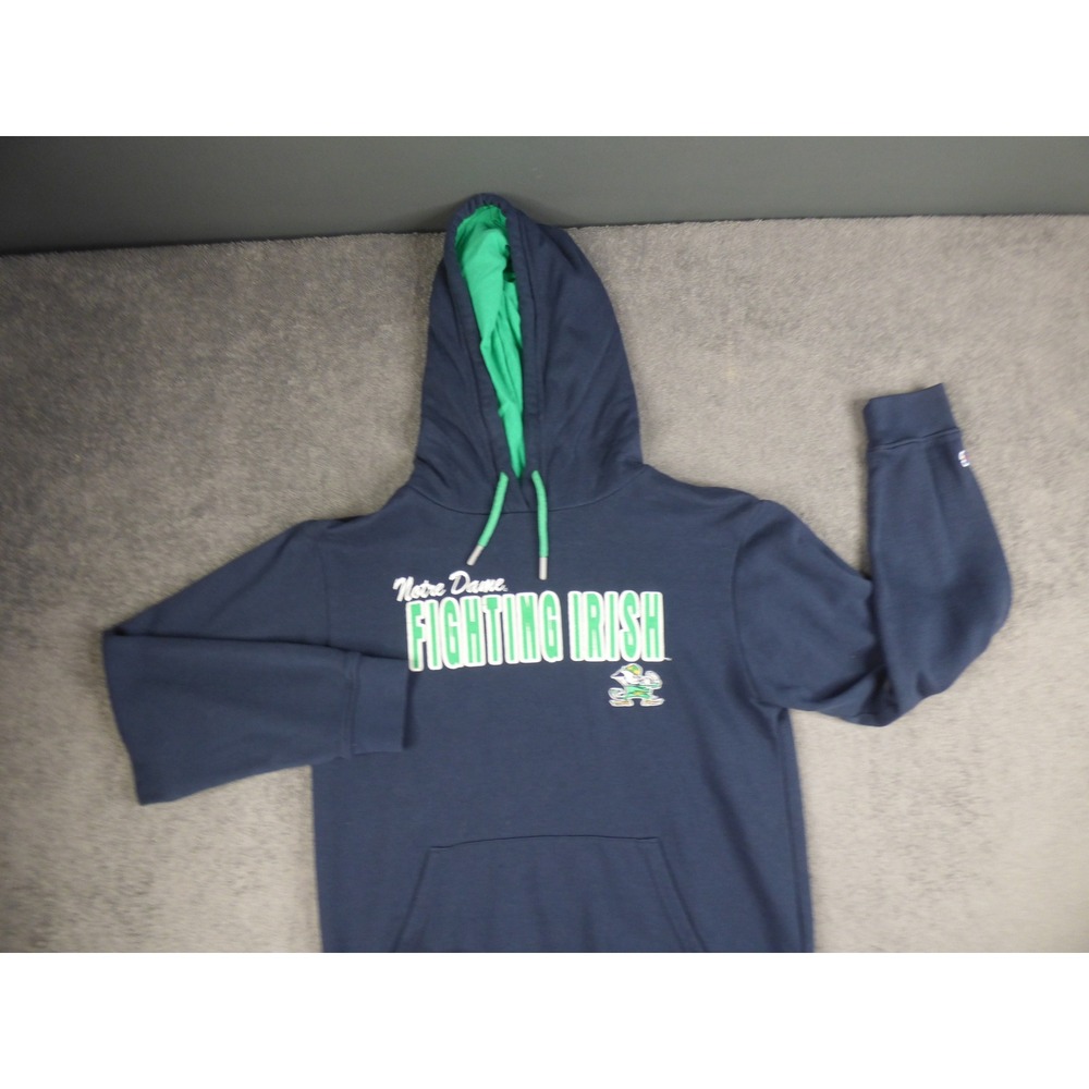 Notre Dame Fighting Irish Hoodie Mens Medium Navy Blue Green Sweatshirt Champ